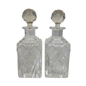 Vintage Leaded Crystal Decanters‎ With Golf Ball Stopper 6.5" x 2" Set Of 2